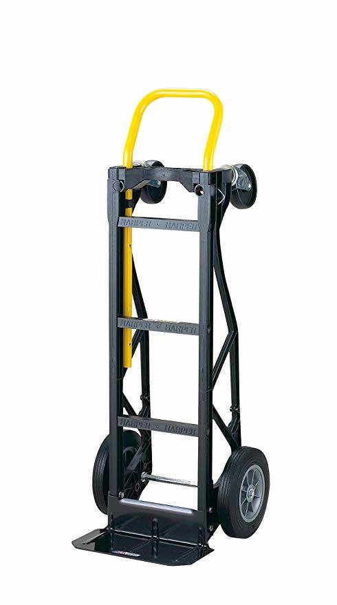 Harper Trucks 700 lb Capacity Glass Filled Nylon Convertible Hand Truck and Dolly with 10" Flat-Free Solid Rubber Wheels
